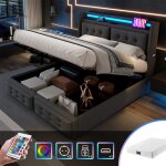 Lit coffre 140x200 avec sommier et matelas lit 2 personnes avec rangement lit capitonn� led adulte prise ...