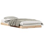 Lit 2 personnes - uu - cadre de lit au sol blanc 80x220 cm - desgin classique - en bois de pin massif ...
