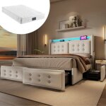Lit 2 places 140x200 - langtu - ab20965152b - t�te de lit led multicolore - charge usb - c + 2xeu - 4 ...
