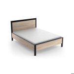 Lit 2 places couchage 140x190 couleur ch�ne / noir - largeur 1463 x profondeur 198 x hauteur 966 cm