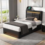 Lit 90x190 cm avec 4 tiroirs lit adulte 90x190 cm avec led - ports de recharge (filaire & sans fil) - ...