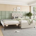Lit 90x200 cm lit adulte lit simple - avec balconnet - sweiko - beige