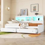 Lit 90x200 cm lit banquette lit de jour avec 2 tiroirs 2 prises usb et 2 prises de charge blanc Lit 90x200 cm lit banquette lit de jour avec 2 tiroirs 2 prises usb et 2 prises de charge blanc