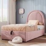 Lit 90x200 cm lit coffre denfant rembourré lit simple - sweiko - velours rose Lit 90x200 cm lit coffre denfant rembourré lit simple - sweiko - velours rose