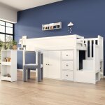 Lit 90x200 cm combine mezzanine enfant avec bureau coulissant rangement latéral armoire tiroirs - blanc ... Lit 90x200 cm combine mezzanine enfant avec bureau coulissant rangement latéral armoire tiroirs - blanc ...