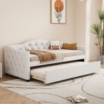 Lit 90x200 cm avec lit gigogne canap - lit lit banquette - sweiko - lin beige