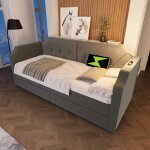 Lit 90x200 cm - avec lampe de lecture usb type - c - velours - avec 2 tiroirs de rangement - gris (sans ...