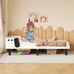 Lit 90x200 cm lit simple lit enfant (2 - 4 ans) motif chiot barri�res de s�curit� blanc