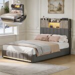 Lit 90x200 cm avec sommier � lattes drelygwea led 2 tiroirs cadre de lit simple 90x200 avec rangement ...