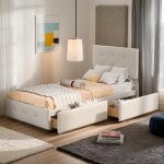 Lit 90x200 cm avec tiroirs lit 1 personnes avec rangement cadre de lit avec sommier � lattes lit capitonn� ...