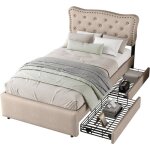 Lit 90x200 avec sommier lit coffre 1 personnes avec rangement tiroirs doubles rivets décoratifs sans ... Lit 90x200 avec sommier lit coffre 1 personnes avec rangement tiroirs doubles rivets décoratifs sans ...