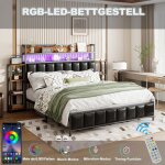 Lit adulte 140 × 200 cm lit avec led tête de lit avec étagère de rangement cadre de lit en fer revêtement ... Lit adulte 140 × 200 cm lit avec led tête de lit avec étagère de rangement cadre de lit en fer revêtement ...