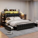 Lit adulte 140200 cm lit avec led tiroirs de rangement sous le lit tte de lit avec rangement fer massif ...