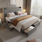 Lit adulte 140 x 200 - redom - lit 2 place lit avec 4 tiroirs port usb et fonction de rangement - velours ...
