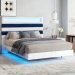 Lit adulte 140x190 cm avec led et usb - cadre de lit 140x190 cm avec sommier  lattes - tissu en velours ...