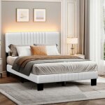 Lit adulte 140x190 cm - structure de lit avec sommier � lattes - lit capitonn� avec t�te de lit - lit ...