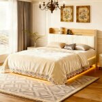 Lit 140x190 cm - nmonet - led - sommier � lattes - cadre de lit flottant 140x190 - lit double 140x190 ...