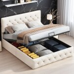 Lit adulte 160x200 cm avec sommier et rangement coffre - lit double  lattes velours abricot et tte ...