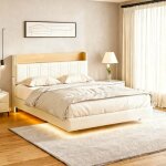 Lit adulte 140x200 - nmonet - lit 140x200 avec sommier  lattes - cadre de lit double 140x200 avec led ...