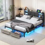 Lit adulte 160 x 200 cm lit rembourr� avec fonction de chargement usb type c et 2 tiroirs lit double ...