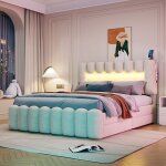 Lit adulte 160 x 200 cm sans matelas avec 4 tiroirs bande lumineuse led usb et chane stro velvet beige ...