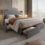 Lit adulte 160 x 200 - redom - lit 2 place lit avec 4 tiroirs port usb et fonction de rangement - velours ...