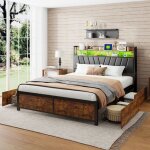 Lit adulte - noir - 160 x 200 cm - tête de lit led - 4 tiroirs - chargeur usb intégré Lit adulte - noir - 160 x 200 cm - tête de lit led - 4 tiroirs - chargeur usb intégré