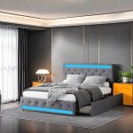 Lit avec rangement 160x200 cadre de lit avec tiroirs lit adultes avec led et usb lit deux places lit ... Lit avec rangement 160x200 cadre de lit avec tiroirs lit adultes avec led et usb lit deux places lit ...