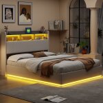 Lit adulte 160x200 cm - adwolt - moderne - �clairage led - rangement int�gr� - usb - c et usb