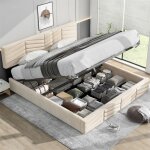 Lit adulte 160x200 cm - coffre de rangement - lit double avec sommier  lattes - tte de lit rglable ...