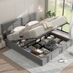 Lit adulte 160x200 cm - coffre de rangement - lit double avec sommier  lattes - tte de lit rglable ...