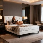 Lit - yidatong - 160x200 cm - t�te de lit rembourr�e ajustable - sommier � lattes - double support en ...