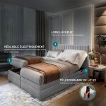 Lit adulte adle - ensemble matelas + sommier relaxation lectrique - 160x200 cm - velours gris clair ...