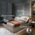 Lit adulte adèle - ensemble matelas + sommier relaxation électrique - 200x200 cm - velours beige Lit adulte adèle - ensemble matelas + sommier relaxation électrique - 200x200 cm - velours beige