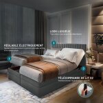 Lit adulte adèle - ensemble matelas + sommier relaxation électrique - 200x200 cm - velours gris foncé ... Lit adulte adèle - ensemble matelas + sommier relaxation électrique - 200x200 cm - velours gris foncé ...