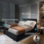 Lit adulte adèle - ensemble matelas + sommier relaxation électrique - 200x200 cm - velours noir Lit adulte adèle - ensemble matelas + sommier relaxation électrique - 200x200 cm - velours noir
