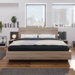 Lit adulte lit en bois avec 2 tables de nuit ensemble de chambre - gris foncé 160 x 200 cm Lit adulte lit en bois avec 2 tables de nuit ensemble de chambre - gris foncé 160 x 200 cm