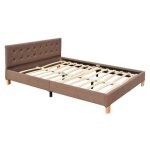 Lit adulte en bois avec sommier et t�te de lit capitonn�e - couleur marron - matelas 140x190 - 14 lattes ...