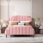 Lit adulte cadre de lit avec tête de lit pied de lit et sommier à lattes lit double velours rose 140 ... Lit adulte cadre de lit avec tête de lit pied de lit et sommier à lattes lit double velours rose 140 ...