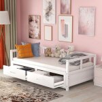 Lit adulte canap - lit convertible 90 / 180x200 cm avec tiroirs et sommiers  lattes blanc