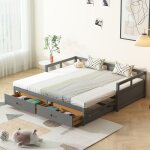 Lit adulte canap - lit convertible 90 / 180x200 cm avec tiroirs et sommiers  lattes gris