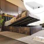 Lit adulte lit coffre 140x200 cm avec matelas lit rembourr� lit en m�tal led app control lit double sommier ...