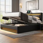 Lit adulte coffre - 140x200 - �clairage led - ports usb - rangement int�gr�