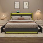 Lit adulte double 160x200 cm avec 4 tiroirs lit capitonn� avec t�te de lit led chargement usb sommier ...
