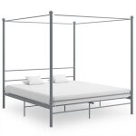 Lit adulte double - cadre de lit sans matelas à baldaquin gris métal 200x200 cm shl331666 Lit adulte double - cadre de lit sans matelas à baldaquin gris métal 200x200 cm shl331666