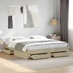 Lit adulte double - cadre de lit sans matelas avec tiroirs ch�ne sonoma 200x200 cm shl808246