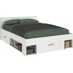 Lit adulte dream 140 x 190 / 200 cm - 3 tiroirs - décor blanc et chêne - parisot Lit adulte dream 140 x 190 / 200 cm - 3 tiroirs - décor blanc et chêne - parisot