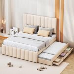 Lit adulte lit rembourré 90x200 cm et 90x190 cm lit gigogne et tiroirs de rangement lit dappoint beige ... Lit adulte lit rembourré 90x200 cm et 90x190 cm lit gigogne et tiroirs de rangement lit dappoint beige ...