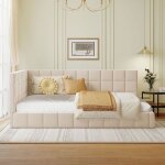 Lit adulte lit rembourr� canap� - lit lit 140x200 cm lit simple avec sommier � lattes tissu velours beige ...