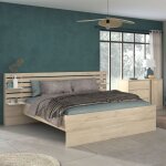 Lit adulte avec t�te de lit en bois naturel 160x200 clem - bois naturel - fabriqu� en france - terre ...